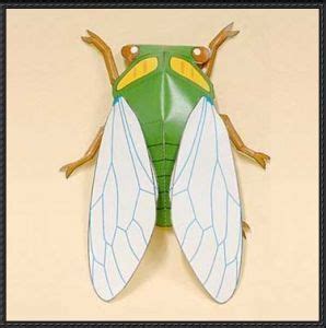 A Paper Cut Out Of A Green Insect With Yellow Eyes On It S Head