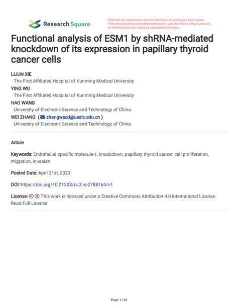 Pdf Functional Analysis Of Esm1 By Shrna Mediated Knockdown Of Its