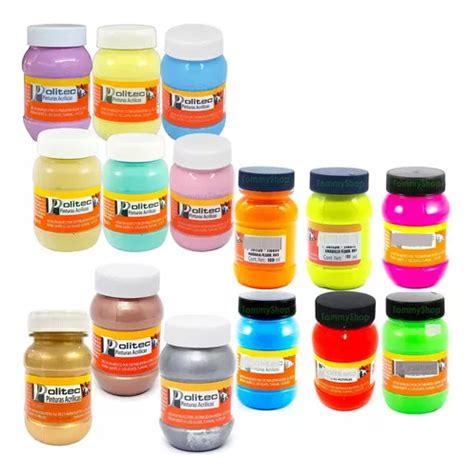 Pinturas Acrilicas Politec Set Colores Neon Pastel Metalicos Env O Gratis