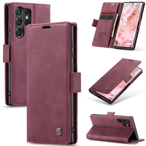 Caseme Samsung Galaxy S23 Ultra Wallet Retro Leather Case Red