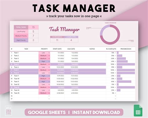 Task Tracker Digital To Do List Task Planner Google Sheets Template