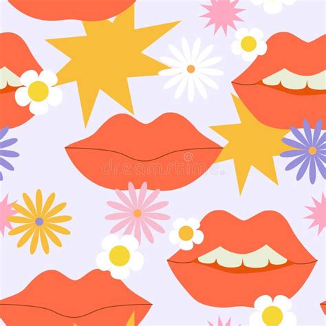 Comic Female Lips Background In Pop Art Psychedelic Hippie Retro Style