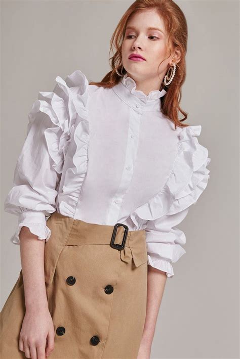 Ellie High Neck Ruffle Blouse Fashion Tops Blouse Fashion Outfits