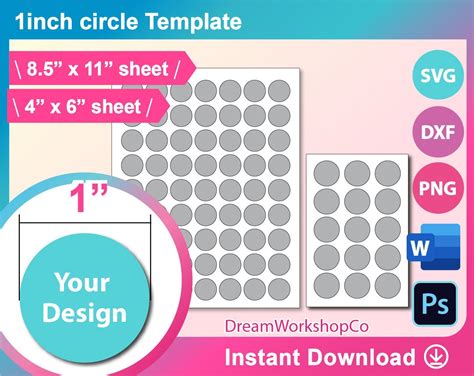 "1inch Circle Template, Multipurpose Labels SVG, DXF, Circle Label ...