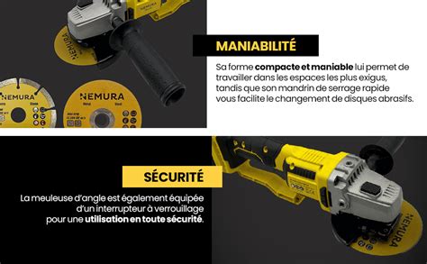 Nemura Meuleuse d Angle Électrique Sans Fil 20V 115mm Outil Moteur