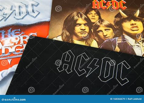 Close Up of AC/DC Vinyl Record Collection with Cover of Hells Bells ...