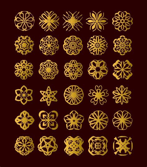 Golden Flowers Ornament Set Vector Pictogram Arabesque Ornaments