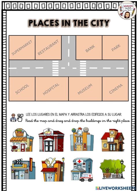 Places In Town Prepositions Of Place Worksheet Community Helpers