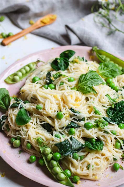 Creamy Vegan Lemon Pasta With Fresh Peas And Spinach Abras Kitchen