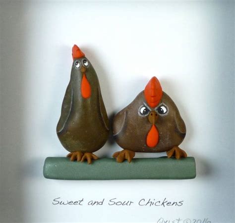 Sweet And Sour Chickens 6x6 Shadow Box Pebble Art Natural Etsy