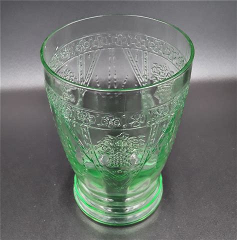 Antique Federal Glass Company Georgian Pattern Green Uranium Etsy