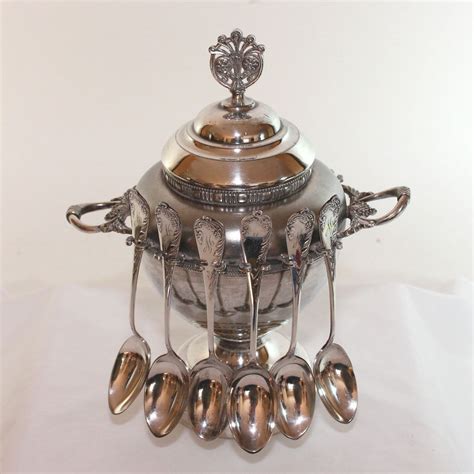 Gorgeous Antique Silver Plate Sugar Bowl With 12 Spoons Gorgeous