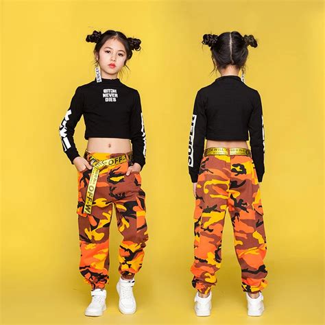 Hip Hop Costume Kids Street Dance Clothing Black Long Sleeve Tops ...