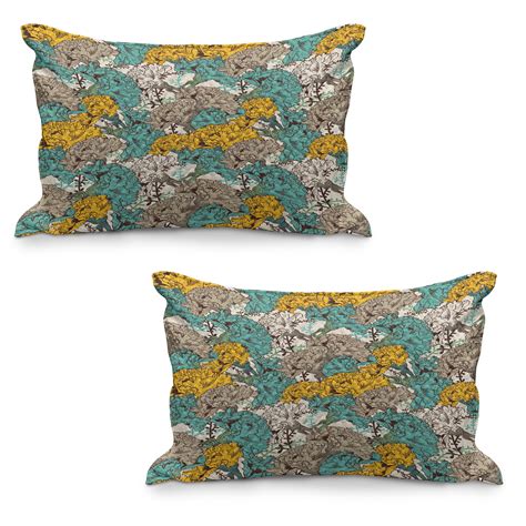 Floral Quilted Pillowcover Set Of Vintage Hand Drawn Flowers With