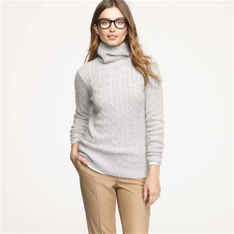 J Crew Cambridge Cable Chunky Turtleneck Sweater In Gray Lyst