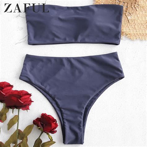 Zaful Women Biquni Boning Side Strapless Bikini Set Strapless Padded