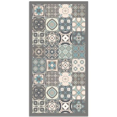 Panorama Tapis Du Sol Vinyle Carreaux Ciments Bleu 60x250 Cm Tapis De