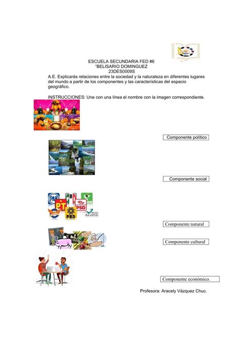 Componentes del espacio geográfico interactive worksheet Actividades