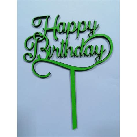 Topper Tort Happy Birthday Verde MDF Anyta Cooking