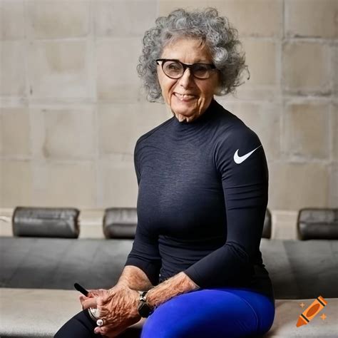 Full Figured Elderly Woman With Curly Gray Hair Nike Headband Glasses