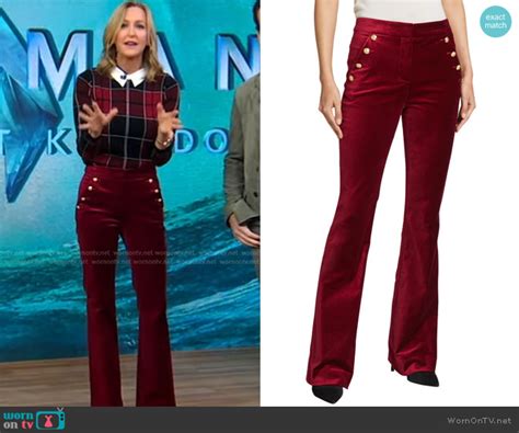 Wornontv Laras Red Plaid Collared Sweater And Velvet Pants On Good Morning America Lara