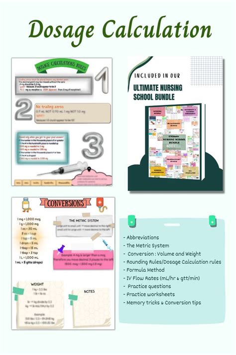 Nursing Dosage Calculations 6 Pages Formula Method Nursing Notes Practice Cheat Sheets