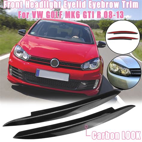 Carbon Look Front Headlight Eyelid Eyebrow Trims For Vw Golf Mk Gti R