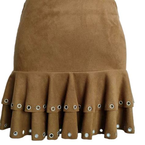 Ladies Suede Clothes Girl Women Skirt With Metal Eyelet And Rivet