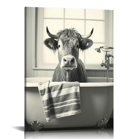 Nawypu Black And White Highland Cow Bathroom Decor Funny Animal