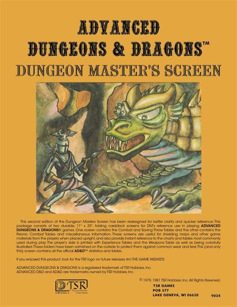 1981 1E AD D Dungeon Master S Screen