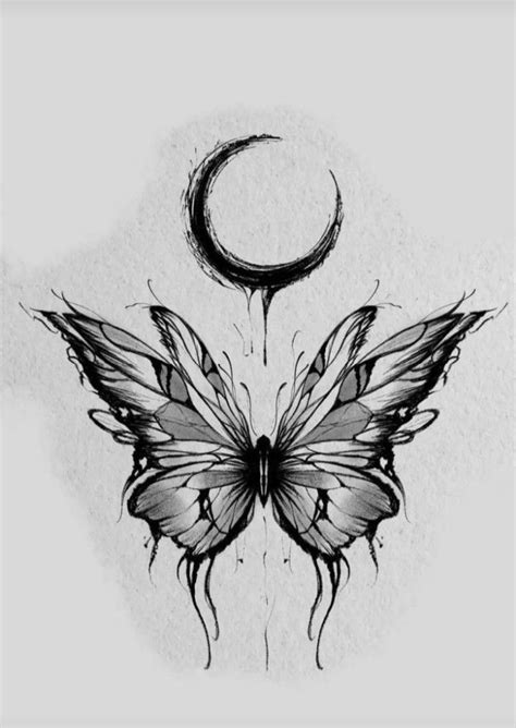 A Drawing Of A Butterfly With A Crescent On Its Back And The Moon Behind It