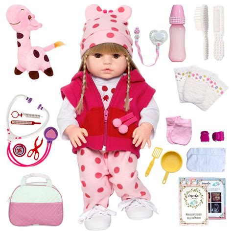 Boneca Bebe Reborn Silicone Menina Girafinha Olhos Castanhos Cm