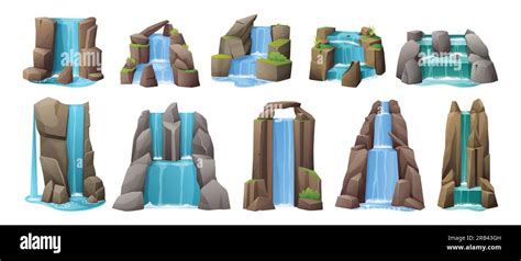 Cartoon Waterfall Cartoon Water Cascade Icons Tropical Nature