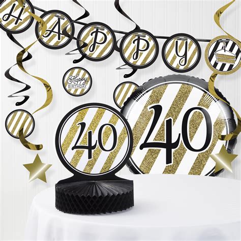 Black and Gold 40th Birthday Decorations Kit - Walmart.com