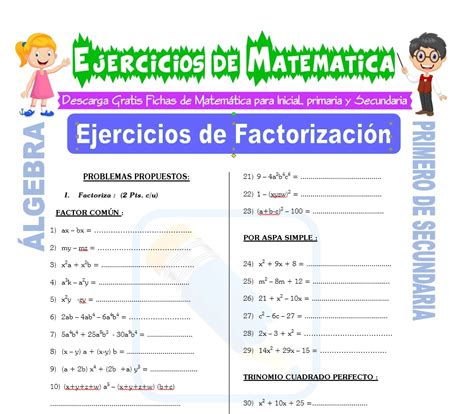 Ejercicios De Factorizaci N Para Primero De Secundaria Matem Tica