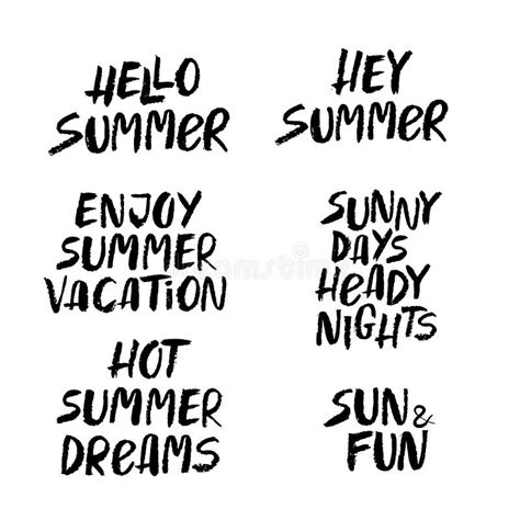 Hello Summer Lettering And Cartoon Stickers Stock Vector