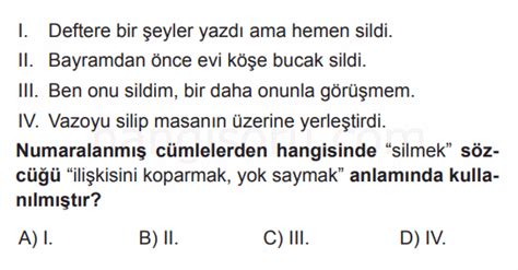 5 Sınıf Türkçe Sözcükte Anlam Çok Anlamlılık Testi Çöz Test Çöz