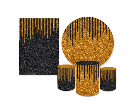 Kit Casadinho Capa Painel Trio Capa Cilindros Glitter Dourado Preto