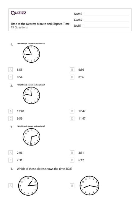 Time To The Nearest Five Minutes Worksheets For Th Year On Quizizz