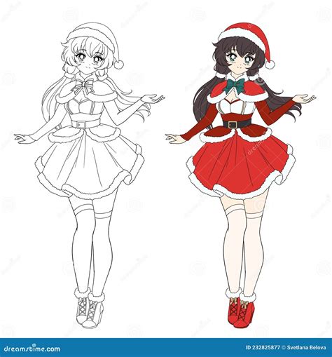 Animes Manga Mädchen Gekleidet in Santa Claus Kostüm Vektor Abbildung