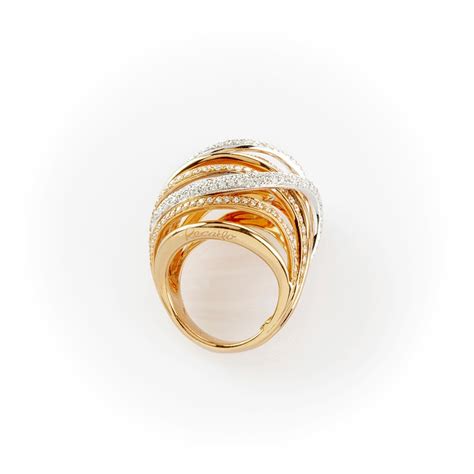 Anello a fascia Recarlo in oro bianco e oro rosa con movimento di pavè