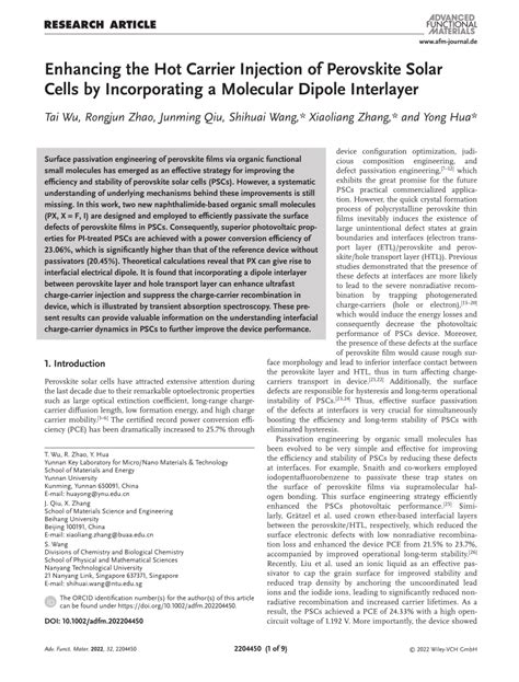 Enhancing The Hot Carrier Injection Of Perovskite Solar Cells By Incorporating A Molecular