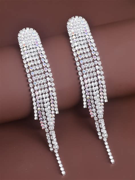 Rhinestone Tassel Drop Earrings Embellished Jewelry Tassel Drop