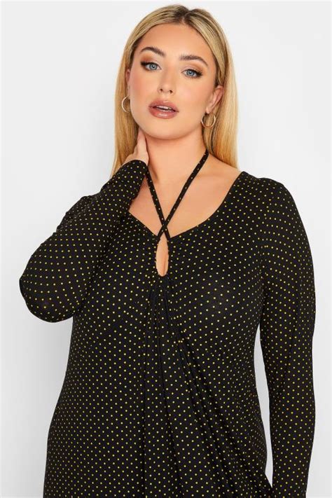 Limited Collection Plus Size Black Polka Dot Keyhole Tie Neck Midaxi