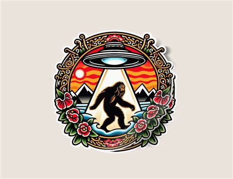 Yeti Ufo Abduction Sticker Traditional Tattoo Glossy Stickers