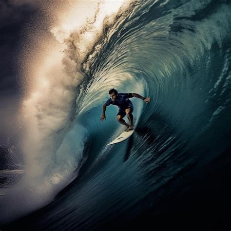 Premium Photo A Man On A Surfboard Riding A Wave In The Ocean