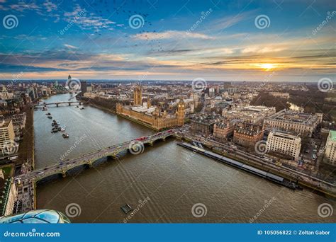 London England Aerial View Of Central London With Big Ben Houses