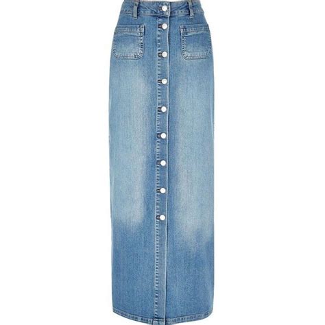 River Island Blue Denim Button Up Maxi Skirt Long Blue Skirts Women