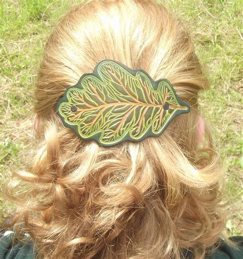 Leather Hair Barrette Oak Leaf Pattern Choose Your Color Etsy