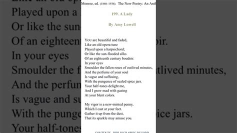 A Lady By Amy Lowell Poem Youtube